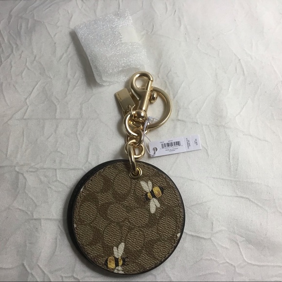 πNWT COACH Bumble Bee Signature Mirror Bag Tote Charm Key Chain MFSRP68. C8622. - Picture 10 of 15